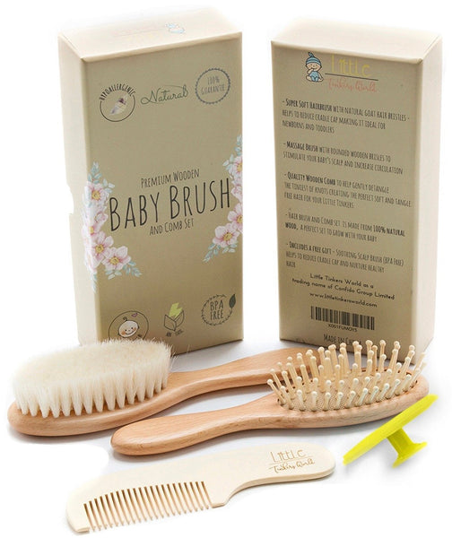 4 piece wooden baby hair brush and comb set sale